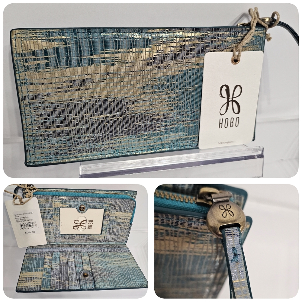 HOBO Gracie Wallet in Cracked Glass Turquoise Green Purple Gold Shiny Like New!